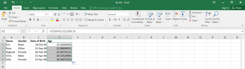 How To Calculate Age In Excel Using Date Of Birth Riset