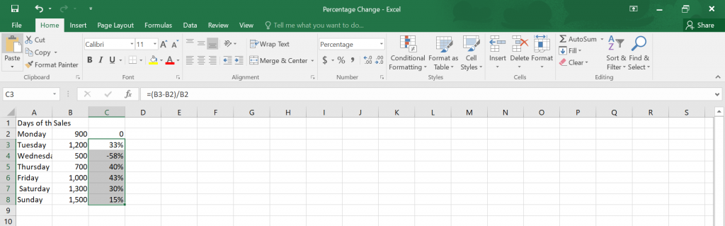 How To Calculate Percentage Change In Excel 