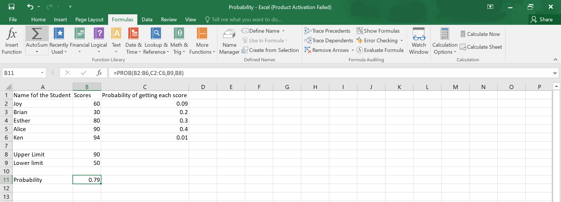 how to find probability on excel